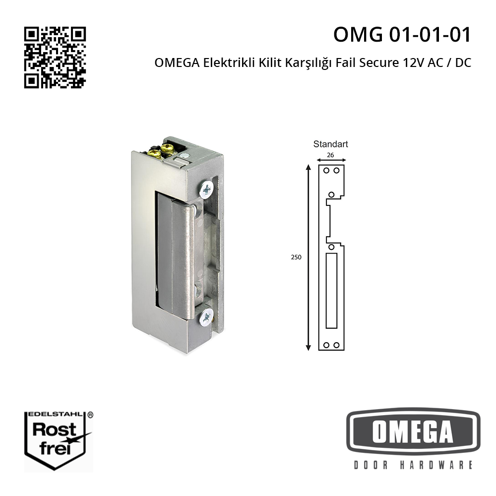 OMEGA Elektrikli Kilit Karşılığı Fail Secure 12V AC / DC