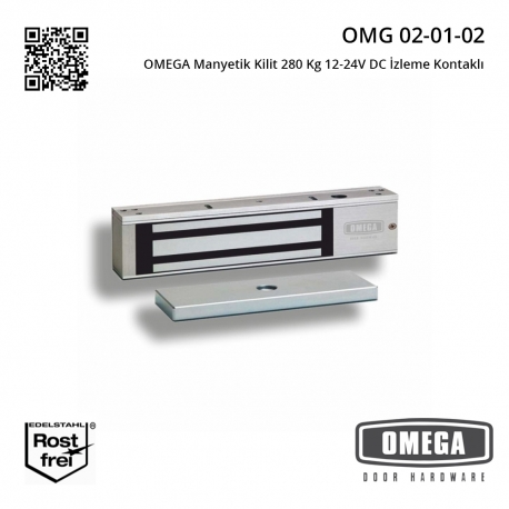OMEGA Manyetik Kilit 280 Kg 12-24V DC İzleme Kontaklı