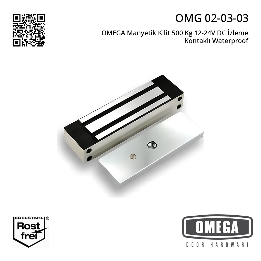 OMEGA Manyetik Kilit 500 Kg 12-24V DC İzleme Kontaklı Waterproof