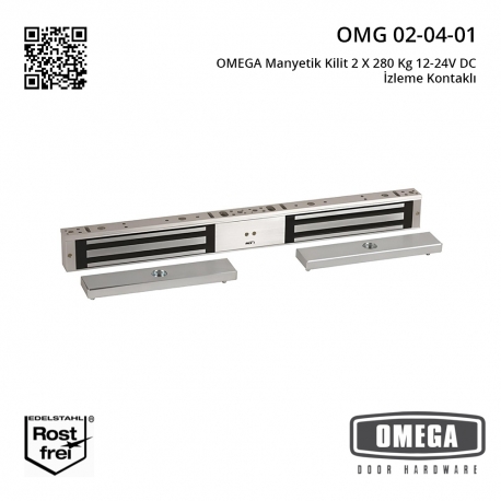 OMEGA Manyetik Kilit 2 X 280 Kg 12-24V DC İzleme Kontaklı