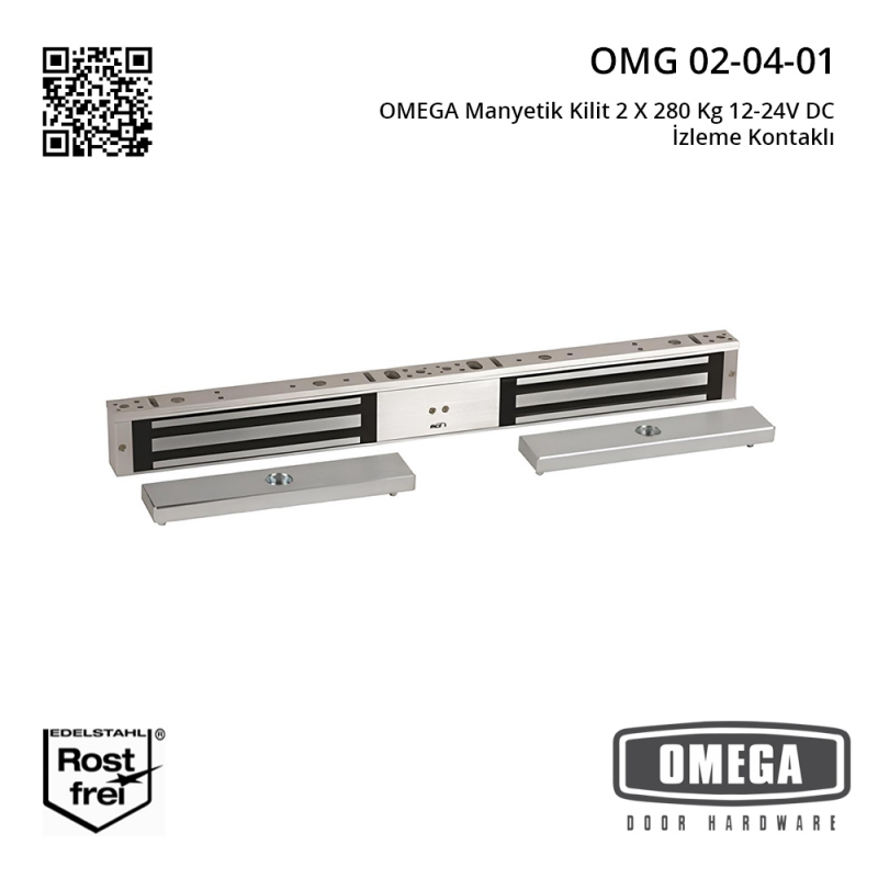 OMEGA Manyetik Kilit 2 X 280 Kg 12-24V DC İzleme Kontaklı