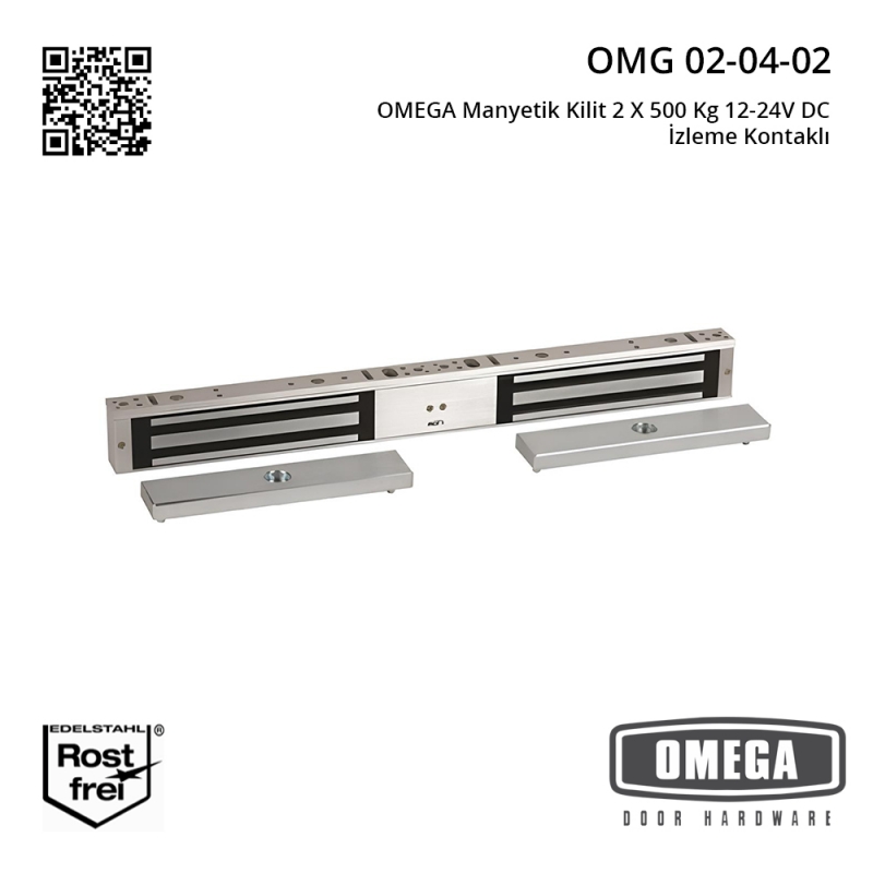 OMEGA Manyetik Kilit 2 X 500 Kg 12-24V DC İzleme Kontaklı