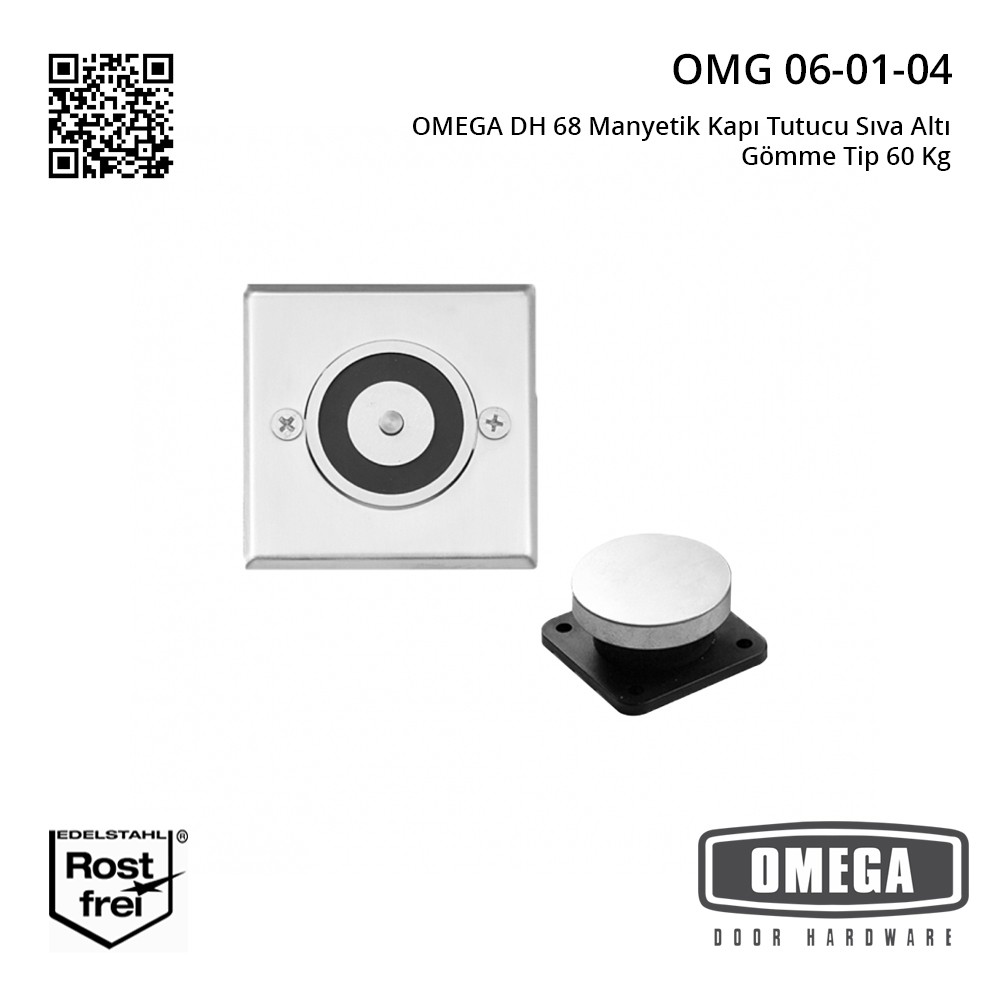 OMEGA DH 68 Manyetik Kapı Tutucu Sıva Altı Gömme Tip 60 Kg