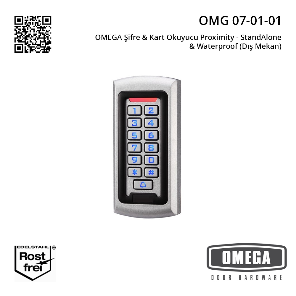 OMEGA Şifre & Kart Okuyucu Proximity - StandAlone & Waterproof (Dış Mekan)