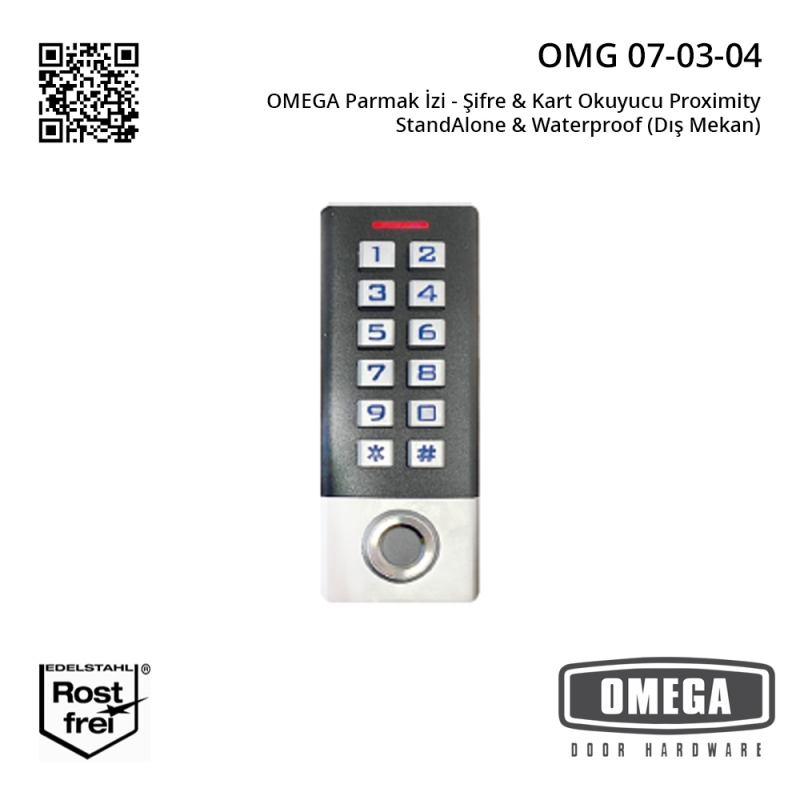 OMEGA Parmak İzi - Şifre & Kart Okuyucu Proximity - StandAlone & Waterproof (Dış Mekan)