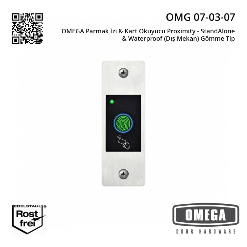 OMEGA Parmak İzi & Kart Okuyucu Proximity - StandAlone & Waterproof (Dış Mekan) Gömme Tip