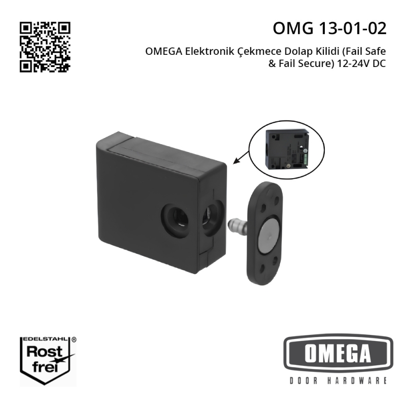 OMEGA Elektronik Çekmece Dolap Kilidi (Fail Safe & Fail Secure) 12-24V DC