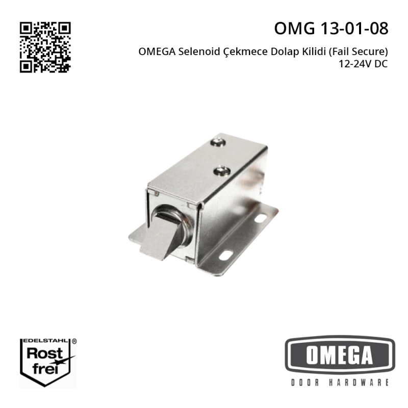 OMEGA Selenoid Çekmece Dolap Kilidi (Fail Secure) 12-24V DC