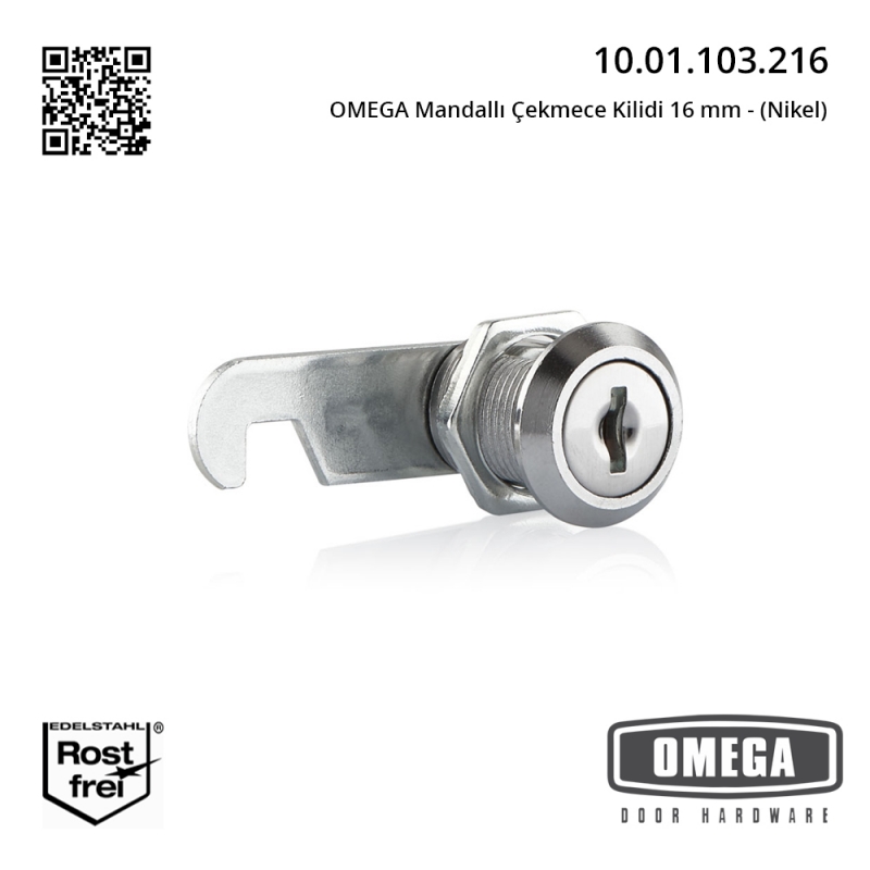 OMEGA Mandallı Çekmece Kilidi 16 mm - (Nikel)