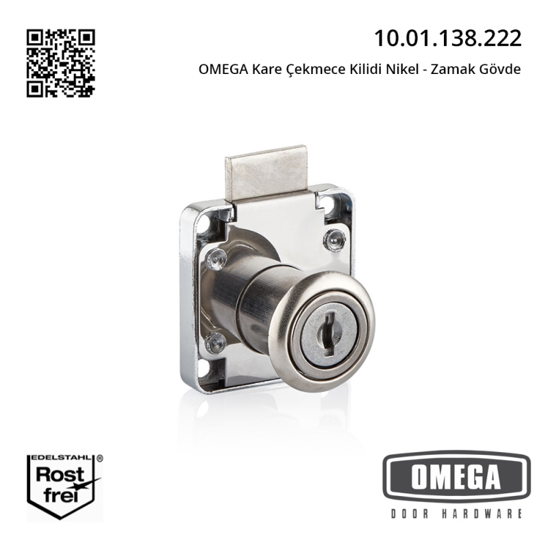 OMEGA Kare Çekmece Kilidi Nikel - Zamak Gövde