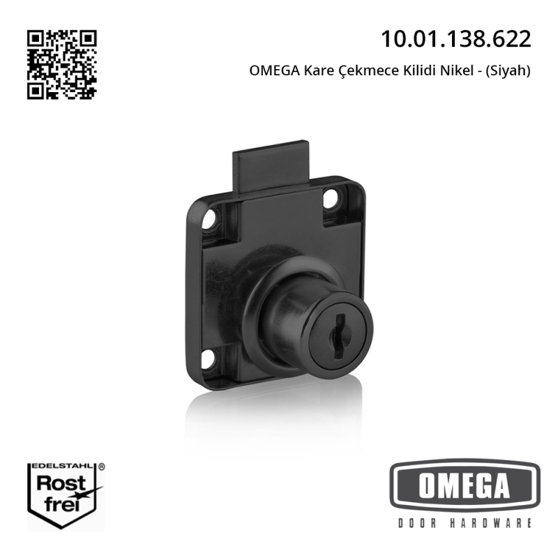OMEGA Kare Çekmece Kilidi Nikel - (Siyah)