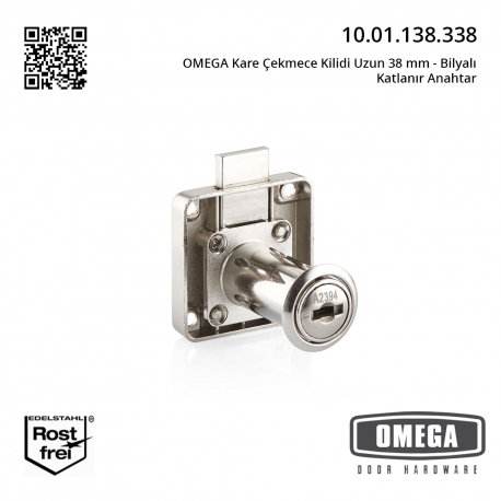 OMEGA Kare Çekmece Kilidi Uzun 38 mm - Bilyalı Katlanır Anahtar