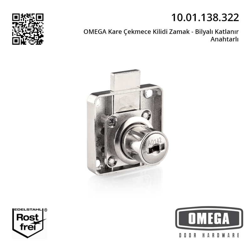 OMEGA Kare Çekmece Kilidi Zamak - Bilyalı Katlanır Anahtarlı