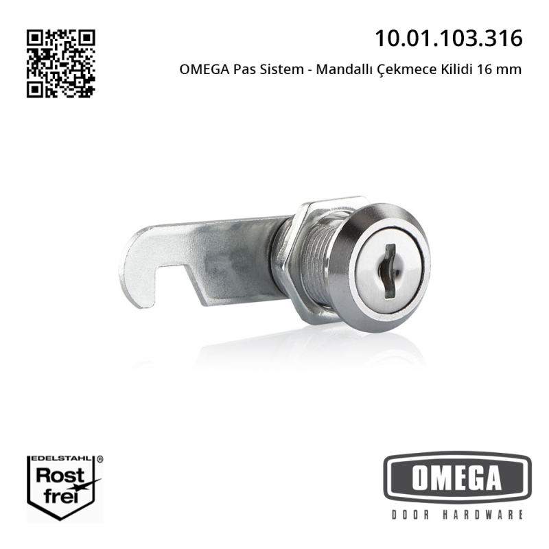 OMEGA Pas Sistem - Mandallı Çekmece Kilidi 16 mm
