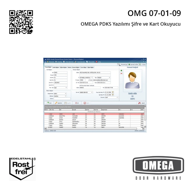 OMEGA PDKS Yazılımı Şifre ve Kart Okuyucu