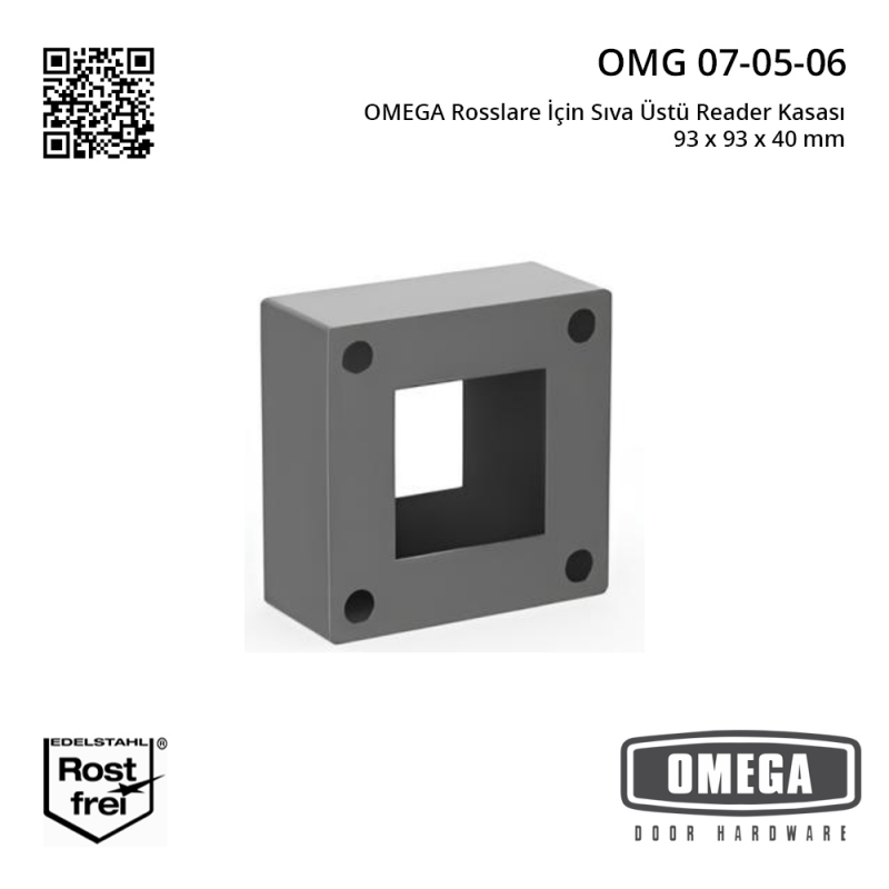 OMEGA Rosslare İçin Sıva Üstü Reader Kasası 93 x 93 x 40 mm