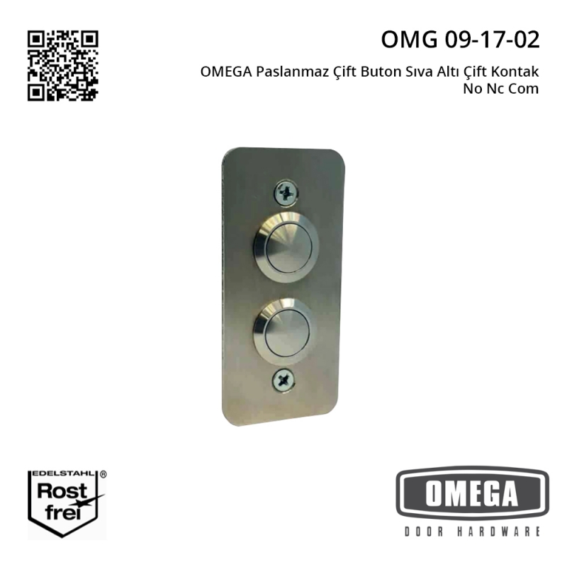 OMEGA Paslanmaz Çift Buton Sıva Altı Çift Kontak No Nc Com