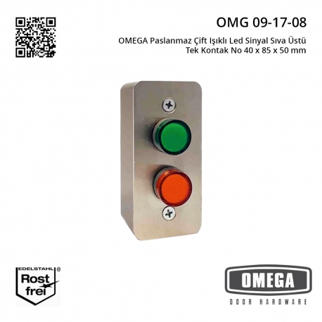OMEGA Paslanmaz Çift Işıklı Led Sinyal Sıva Üstü Tek Kontak No 40 x 85 x 50 mm