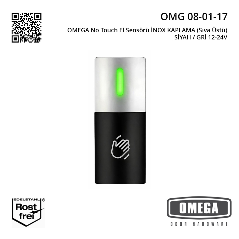 OMEGA No Touch El Sensörü İNOX KAPLAMA (Sıva Üstü) SİYAH / GRİ 12-24V