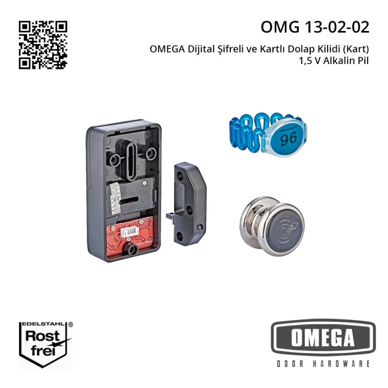 OMEGA Dijital Şifreli ve Kartlı Dolap Kilidi (Kart) 1,5 V Alkalin Pil