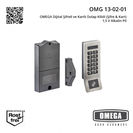 OMEGA Dijital Şifreli ve Kartlı Dolap Kilidi (Şifre & Kart) 1,5 V Alkalin Pil