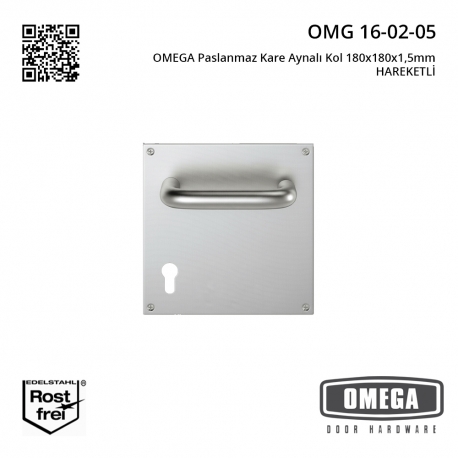 OMEGA Paslanmaz Kare Aynalı Kol 180x180x1,5mm HAREKETLİ