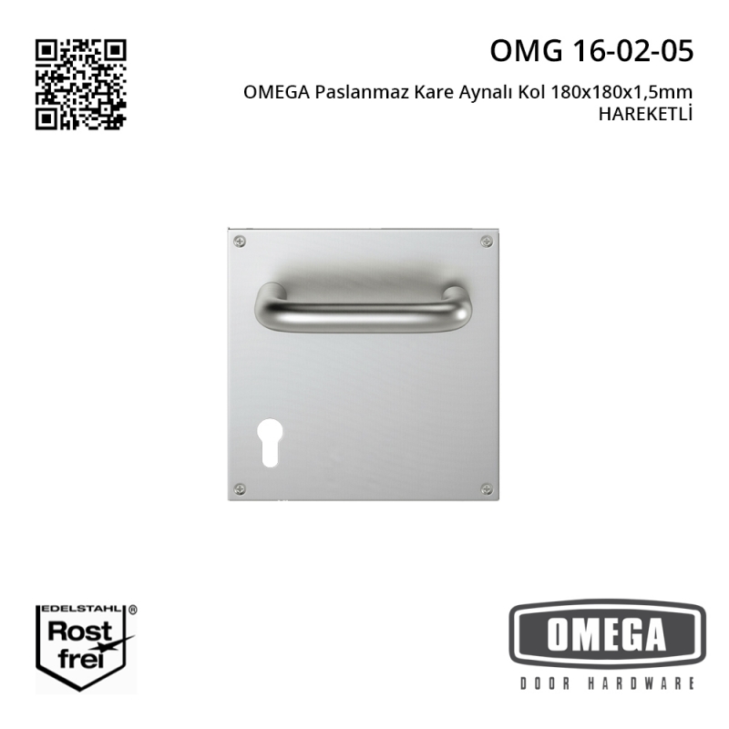 OMEGA Paslanmaz Kare Aynalı Kol 180x180x1,5mm HAREKETLİ