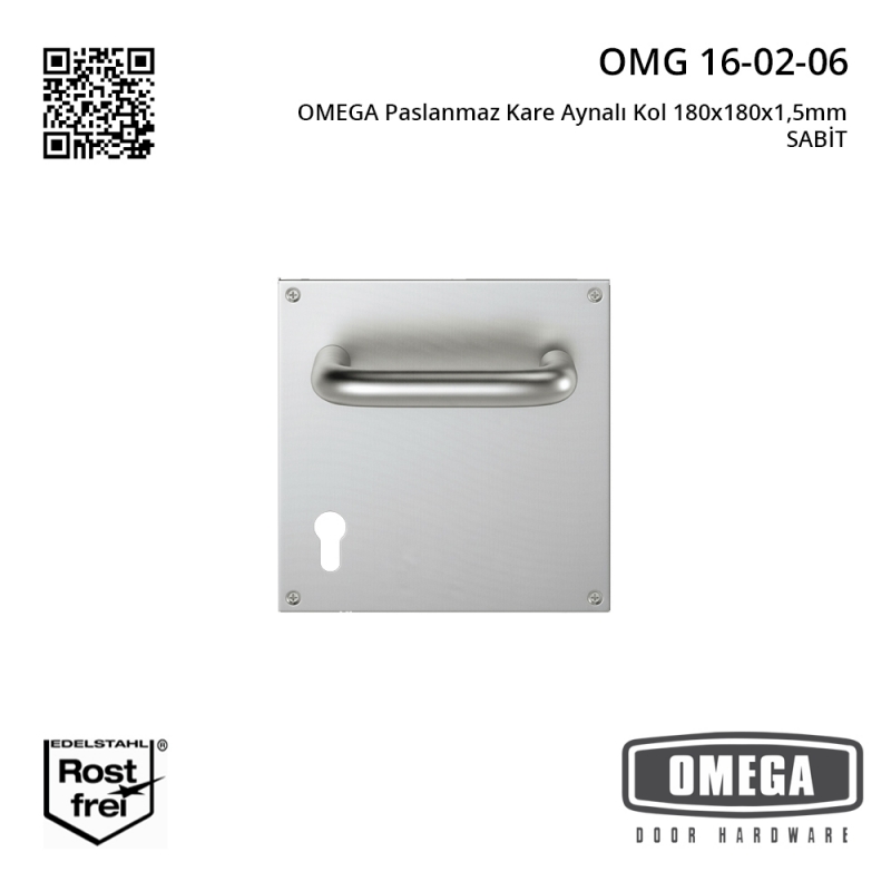 OMEGA Paslanmaz Kare Aynalı Kol 180x180x1,5mm SABİT