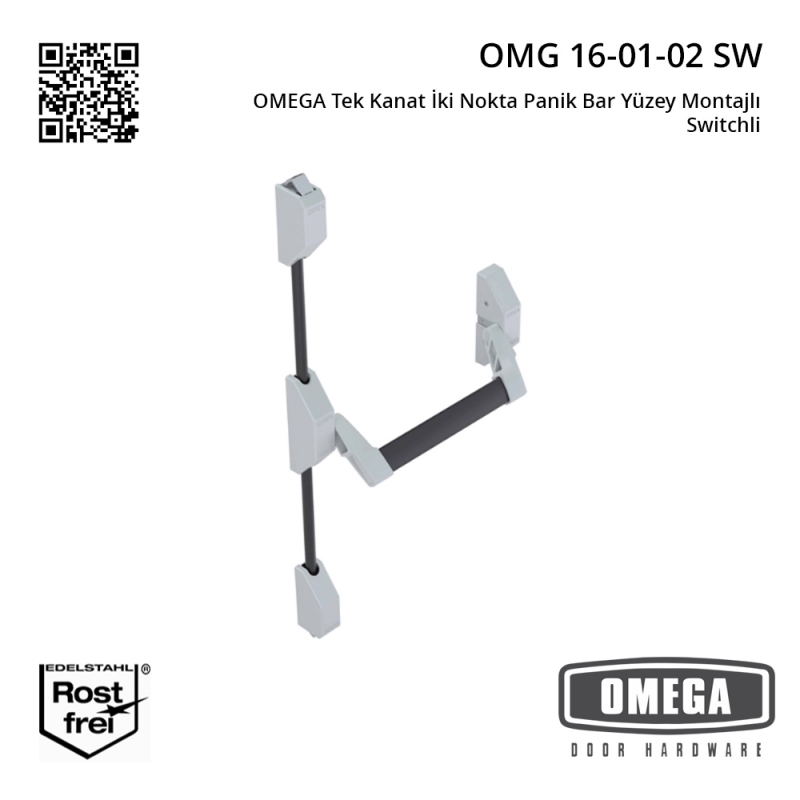 OMEGA Tek Kanat İki Nokta Panik Bar Yüzey Montajlı Switchli