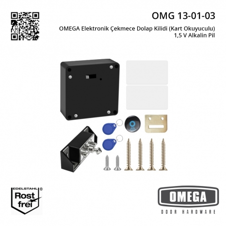 OMEGA Elektronik Çekmece Dolap Kilidi (Kart Okuyuculu) 1,5 V Alkalin Pil