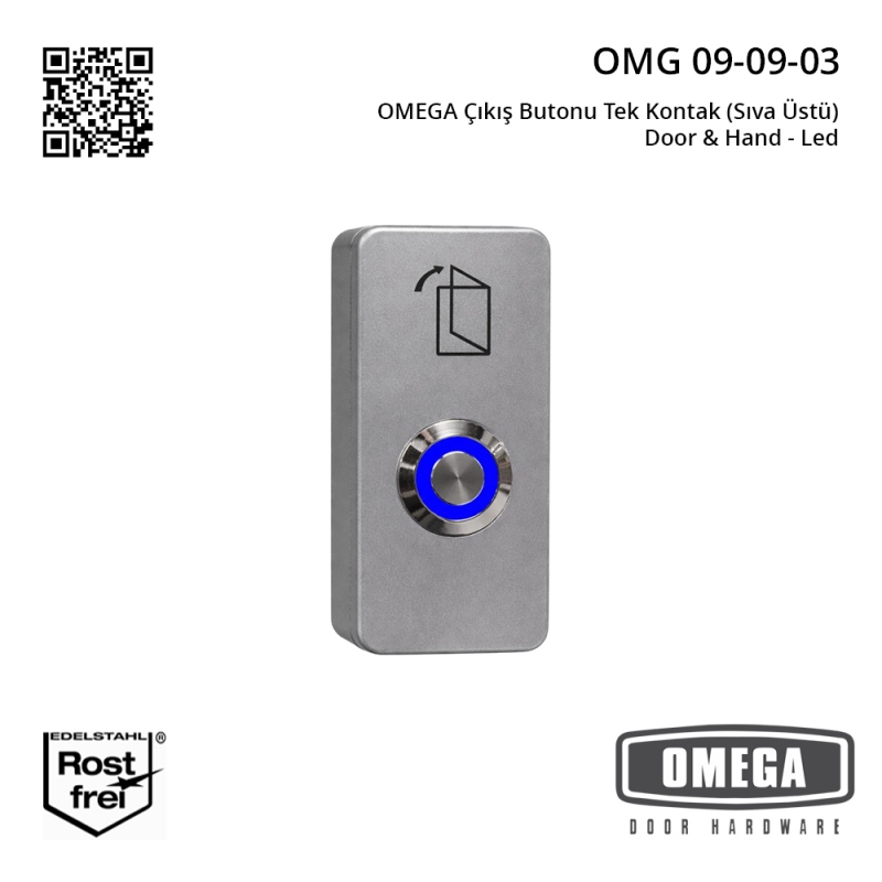 OMEGA Çıkış Butonu Tek Kontak (Sıva Üstü) Door & Hand - Led