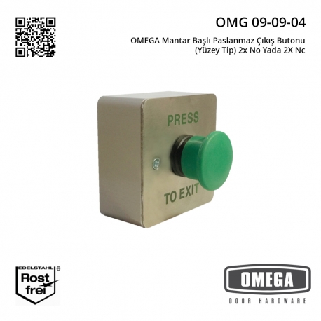 OMEGA Mantar Başlı Paslanmaz Çıkış Butonu (Yüzey Tip) 2x No Yada 2X Nc