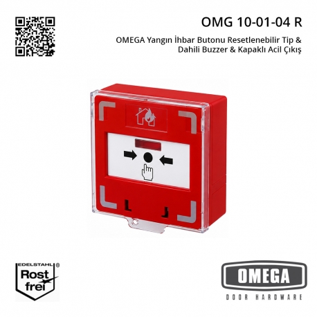 OMEGA Yangın İhbar Butonu Resetlenebilir Tip & Dahili Buzzer & Kapaklı Acil Çıkış